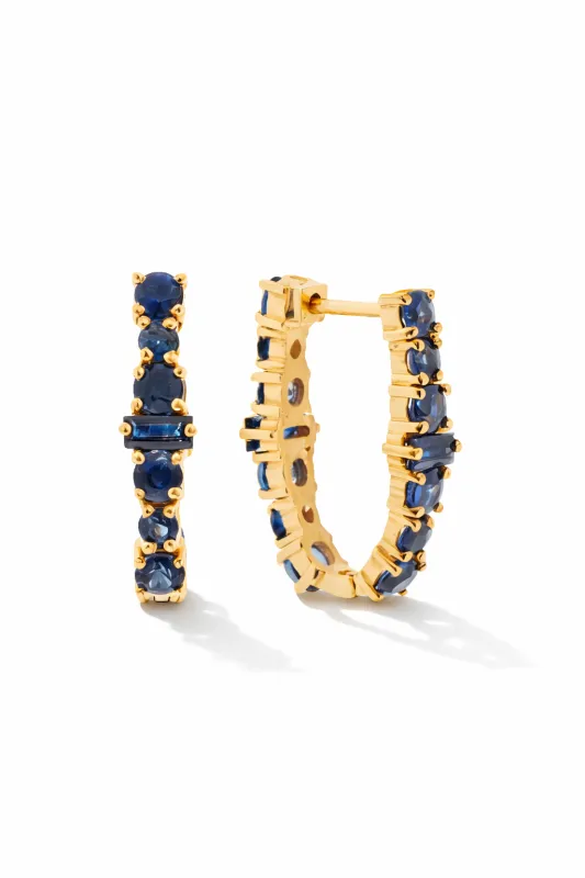 Blue Sapphire Rivulet Yellow Gold Oval Hoops sold by YLANG23