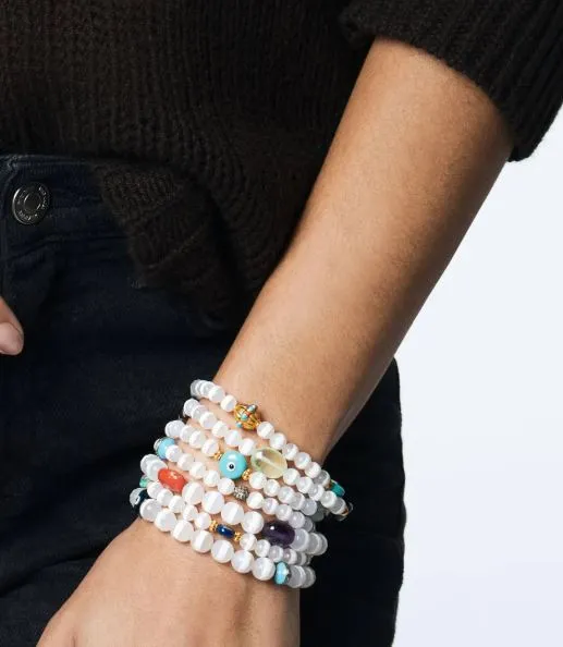 Striped White Agate & Multi-Gemstone Beaded Bracelet sold by YLANG23 product image thumbnail 2