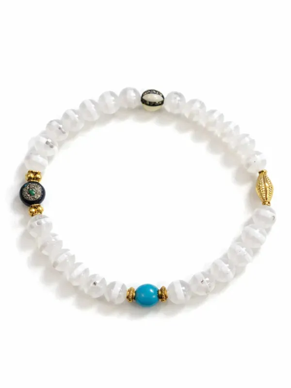 Striped White Agate & Multi-Gemstone Beaded Bracelet made by YLANG23