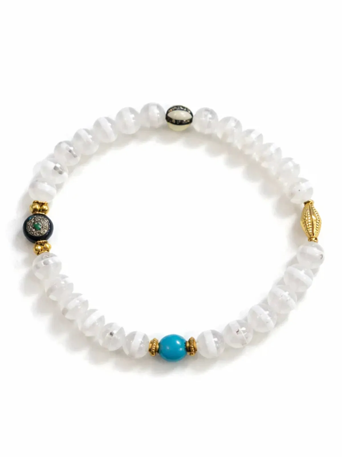 Striped White Agate & Multi-Gemstone Beaded Bracelet sold by YLANG23
