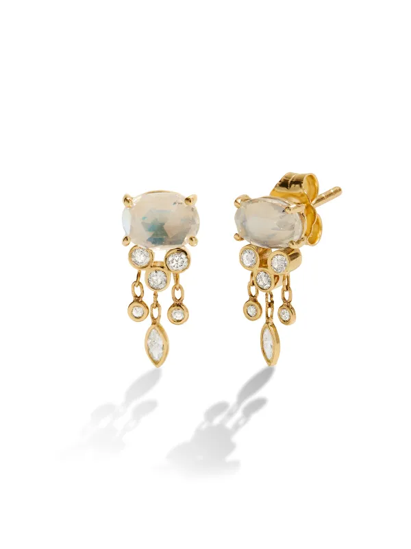 Moonstone & Diamond Jellyfish Yellow Gold Earrings sold by YLANG23