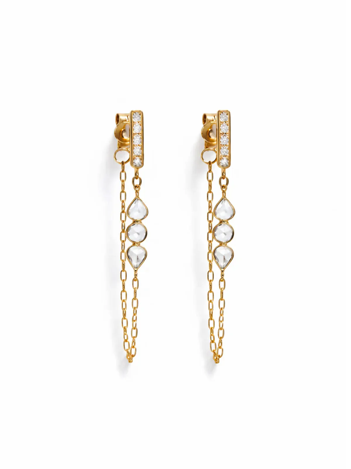 Three Rose Cut Diamond Chain Yellow Gold Earrings sold by YLANG23