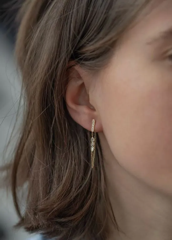 Three Rose Cut Diamond Chain Yellow Gold Earrings sold by YLANG23 product image thumbnail 2