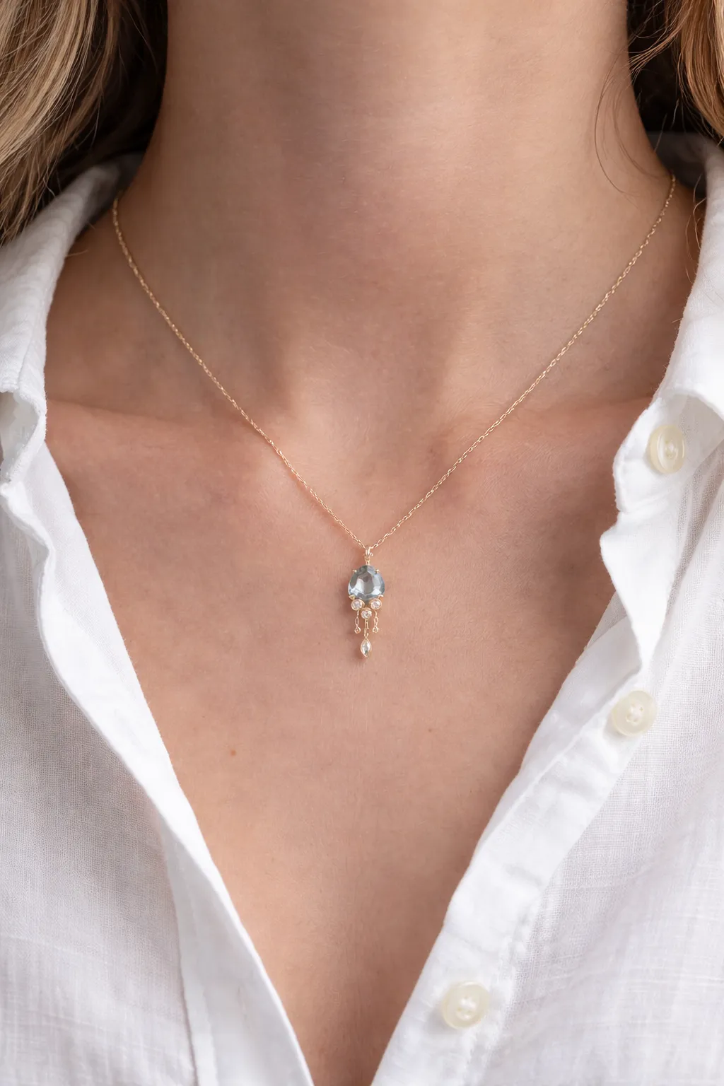 Aquamarine & Diamond Jellyfish Yellow Gold Necklace sold by YLANG23 product image thumbnail 2