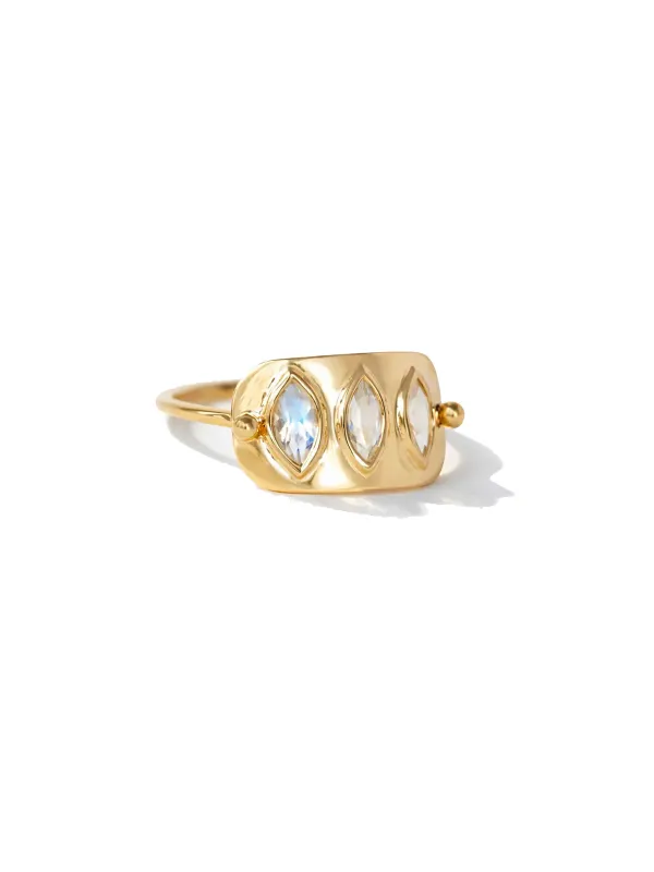 Triple Moonstone Plate Yellow Gold Ring made by YLANG23