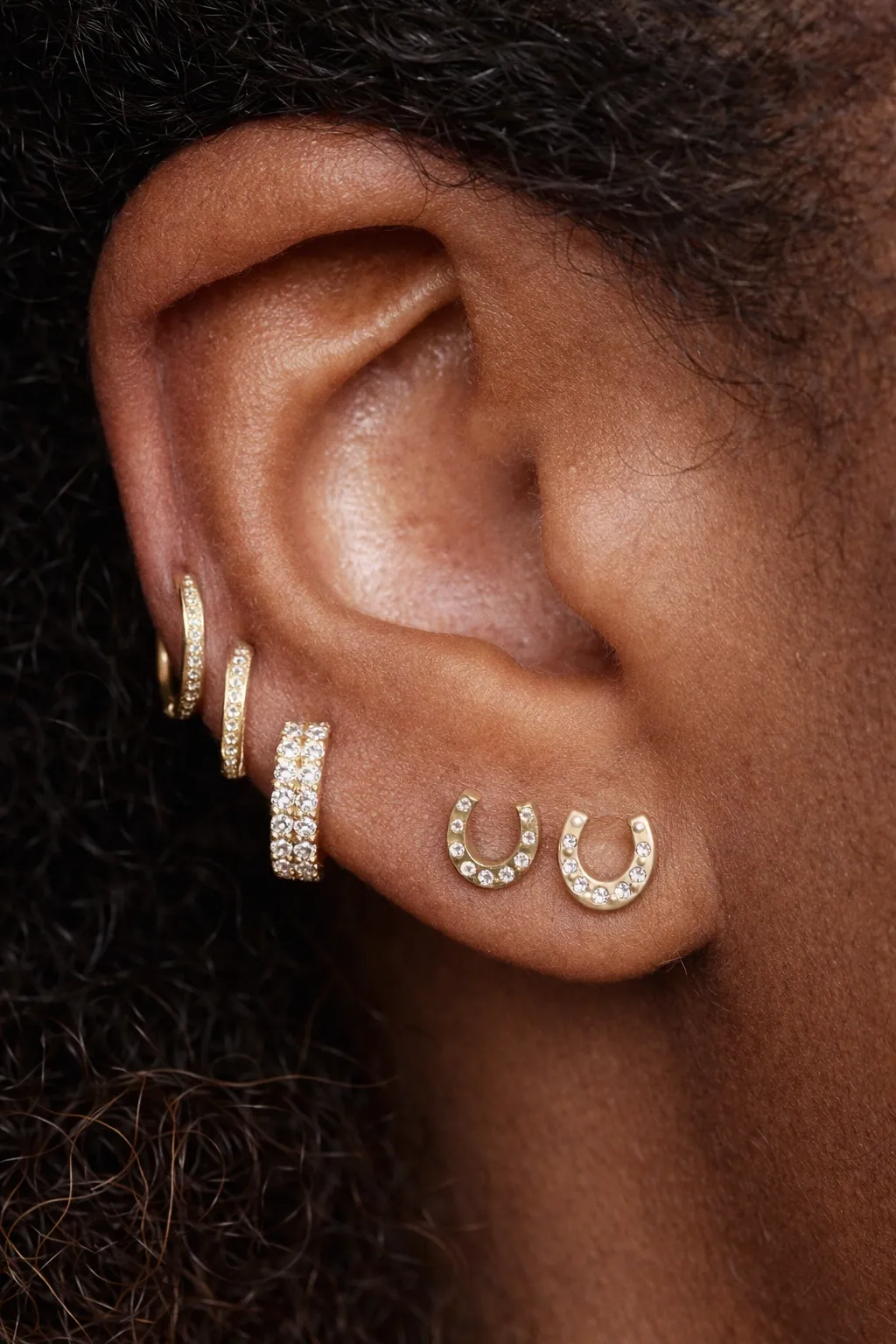 Mini Diamond Horseshoe Yellow Gold Studs sold by YLANG23 product image thumbnail 2