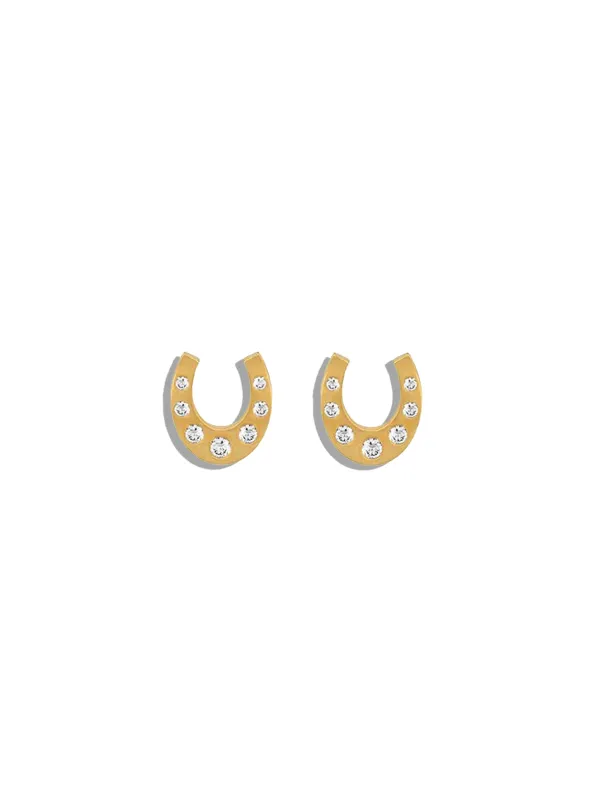 Mini Diamond Horseshoe Yellow Gold Studs sold by YLANG23