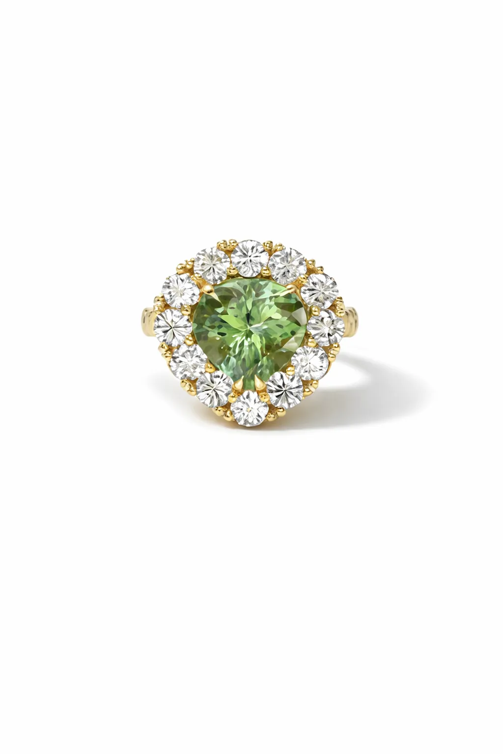 Pear Green Tourmaline and Diamond Heirloom Yellow Gold Ring sold by YLANG23