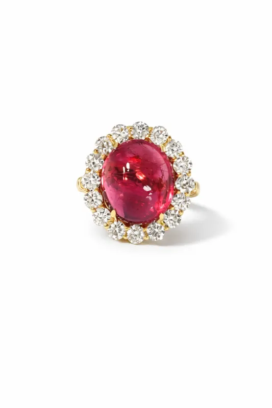 14ct Cabochon Pink Tourmaline Diamond Halo Heirloom Bezel Ring made by YLANG23
