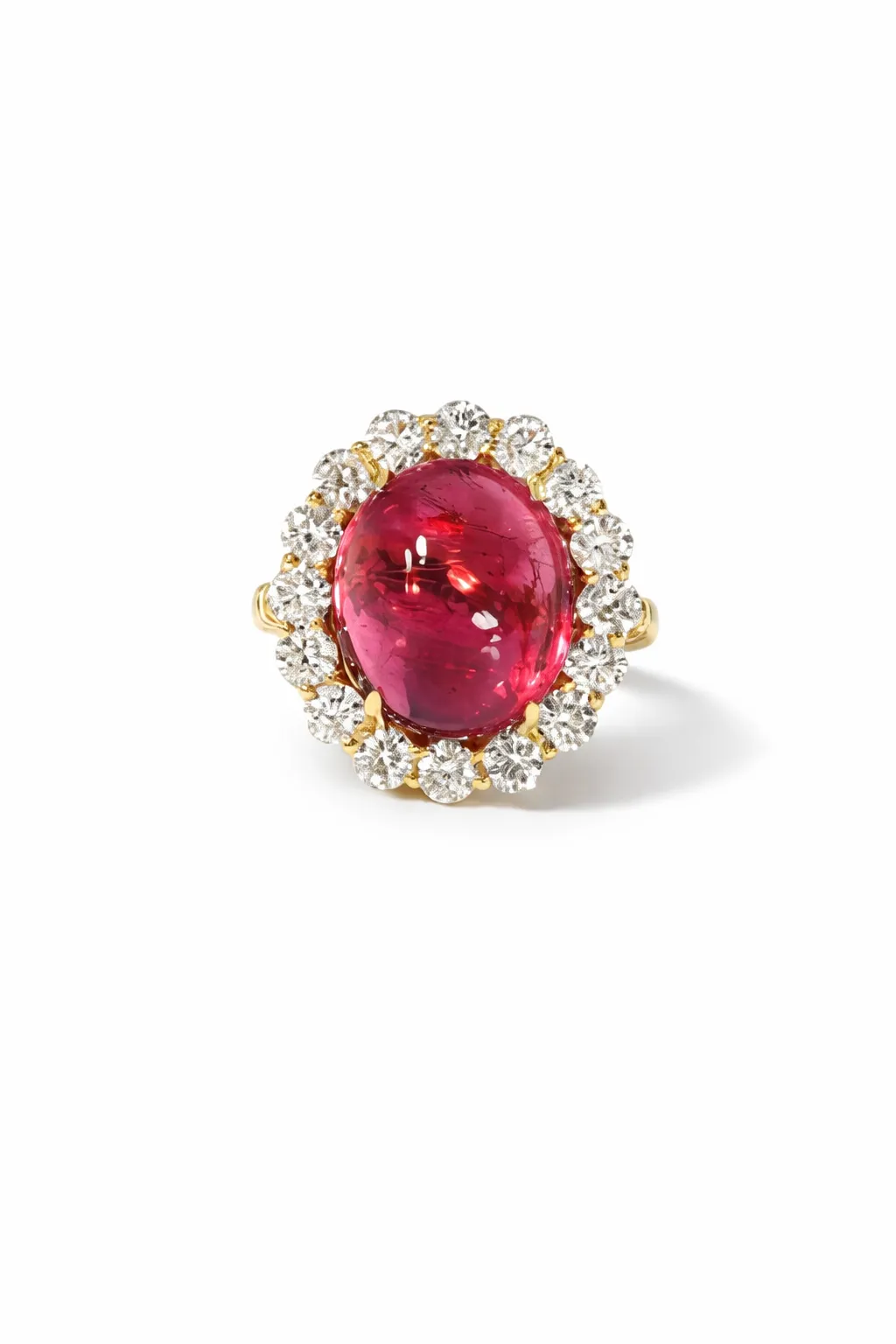 14ct Cabochon Pink Tourmaline Diamond Halo Heirloom Bezel Ring sold by YLANG23
