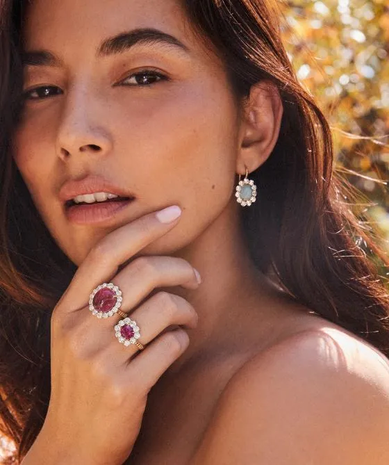 14ct Cabochon Pink Tourmaline Diamond Halo Heirloom Bezel Ring sold by YLANG23 product image thumbnail 2