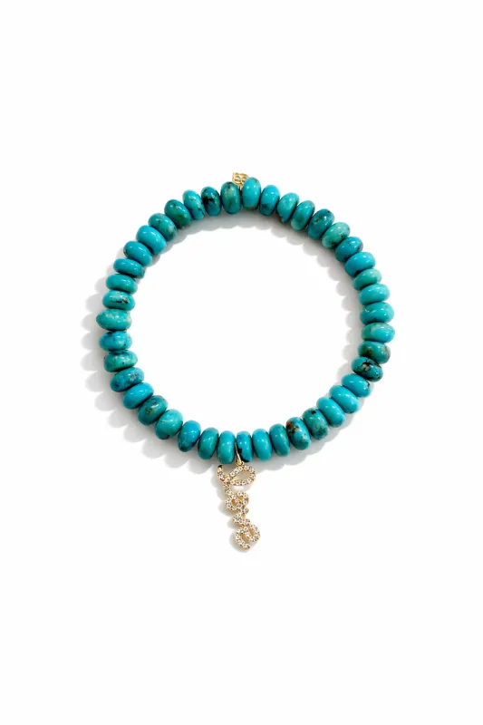 Diamond Love Script Charm on Turquoise Beaded Bracelet made by Sydney Evan