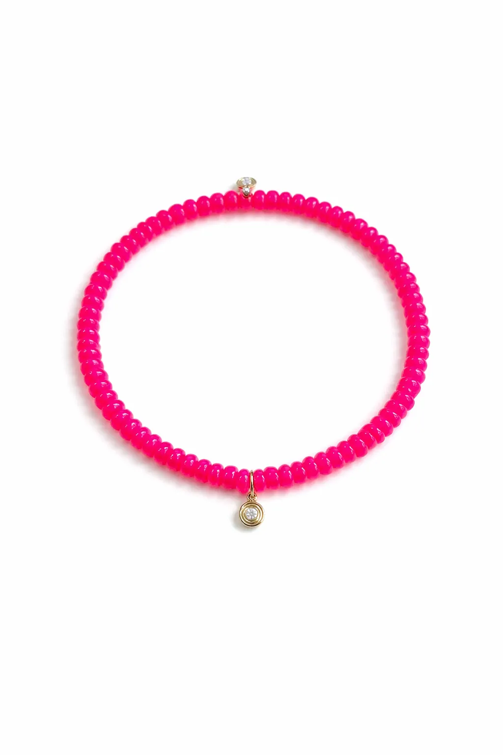 Fluted Diamond Charm on Hot Pink Ethiopian Opal Beaded Bracelet sold by YLANG23