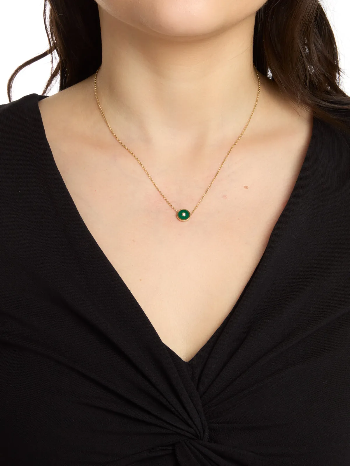 Mini Malachite and Diamond Compass Yellow Gold Necklace sold by YLANG23 product image thumbnail 2