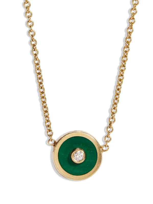 Mini Malachite and Diamond Compass Yellow Gold Necklace made by YLANG23