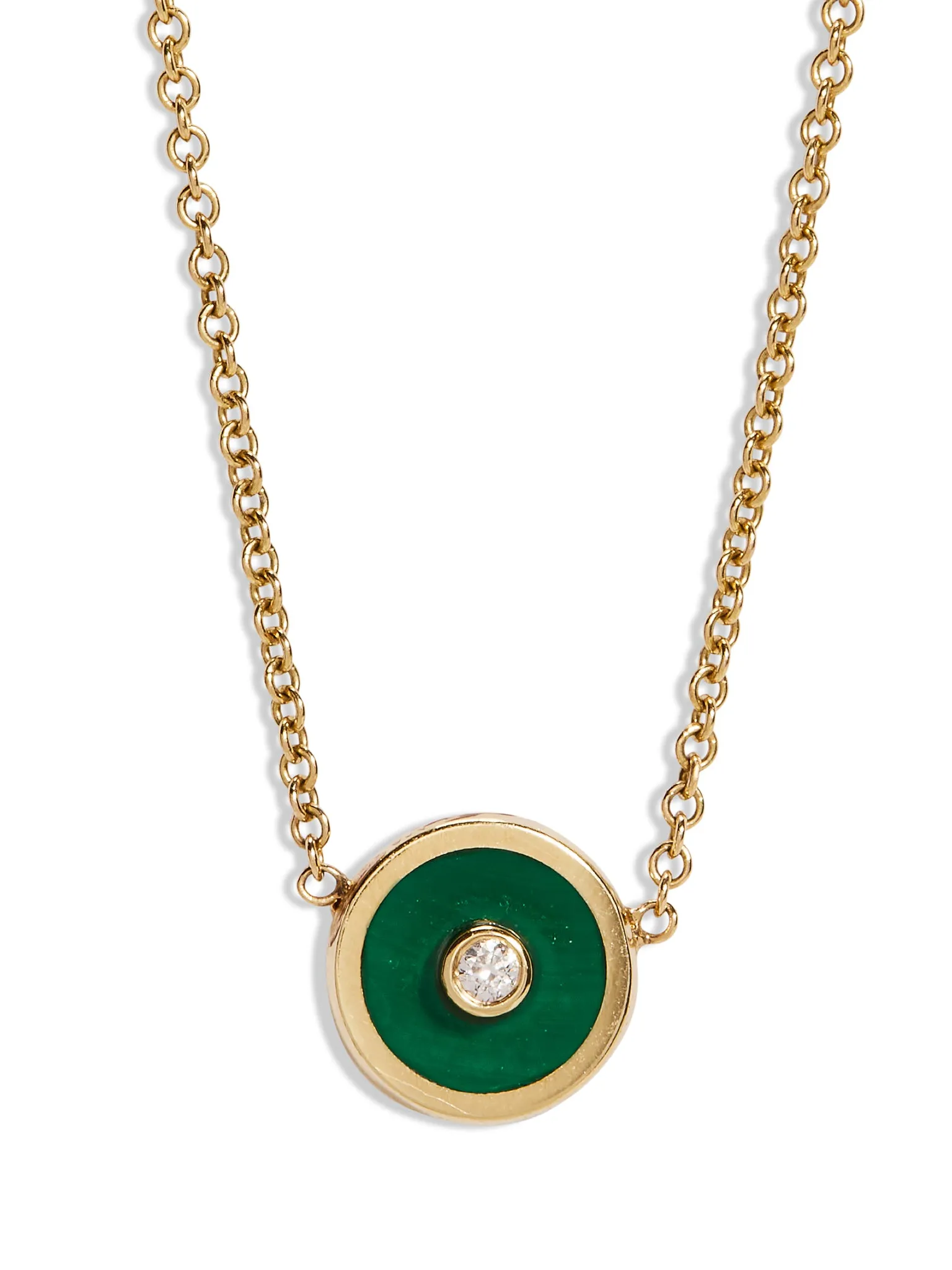 Mini Malachite and Diamond Compass Yellow Gold Necklace sold by YLANG23