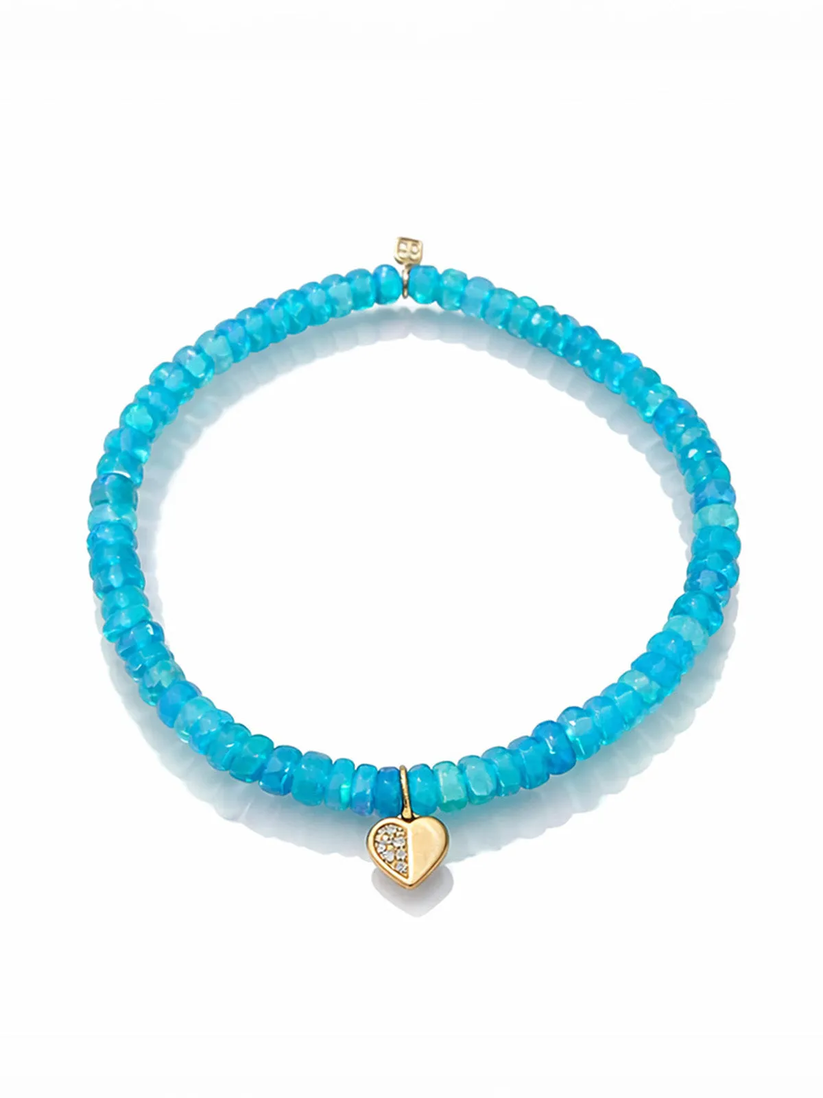 Half Diamond Heart on Blue Ethiopian Opal Beaded Bracelet sold by YLANG23