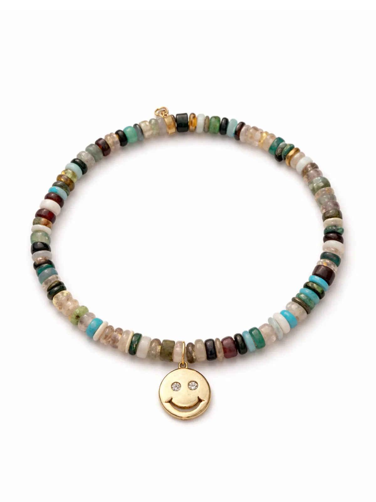 Happy Face Charm on Rainbow Heishi Beaded Bracelet sold by YLANG23