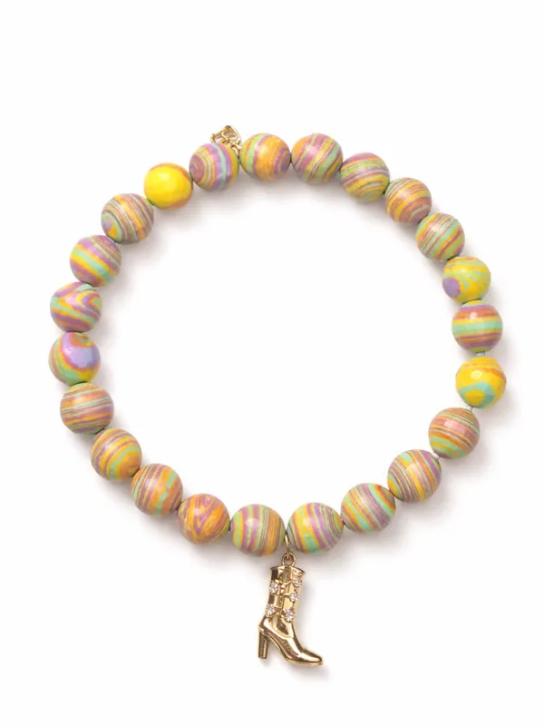 Diamond Cowgirl Boot on Sunstripe Jasper Beaded Bracelet made by Sydney Evan
