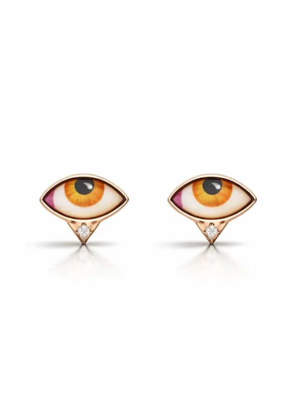 Petit Ambre Enamel Eye Yellow Gold Stud Earrings made by YLANG23