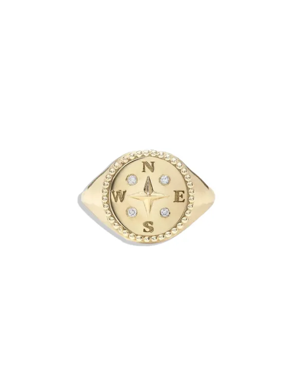 Compass Signet Yellow Gold Ring made by YLANG23