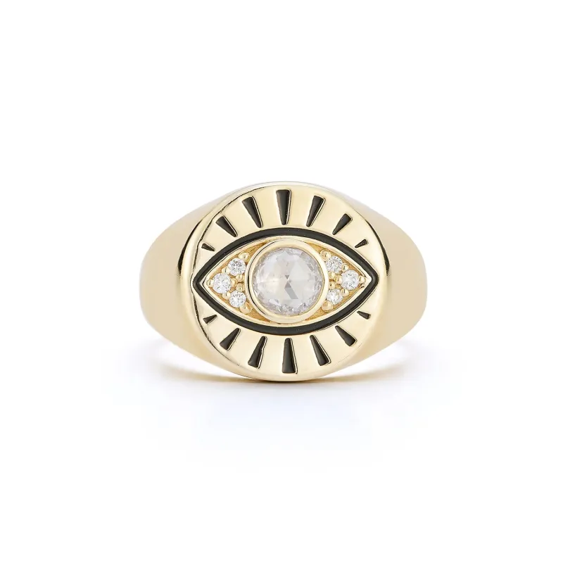 Protection Evil Eye Yellow Gold Signet Ring made by YLANG23