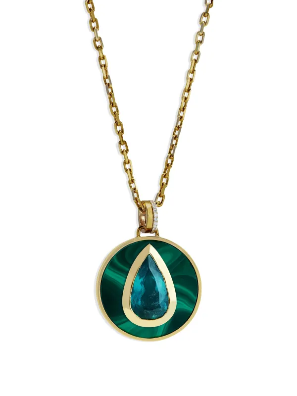 Bejeweled Malachite & Green Tourmaline Yellow Gold Necklace made by YLANG23