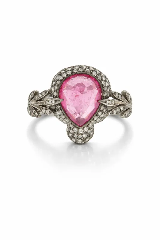 Pink Tourmaline Arabesque Platinum Ring made by YLANG23