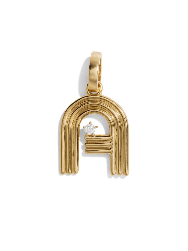 Groovy Diamond Initial Hinged Yellow Gold Charm made by Adina Reyter