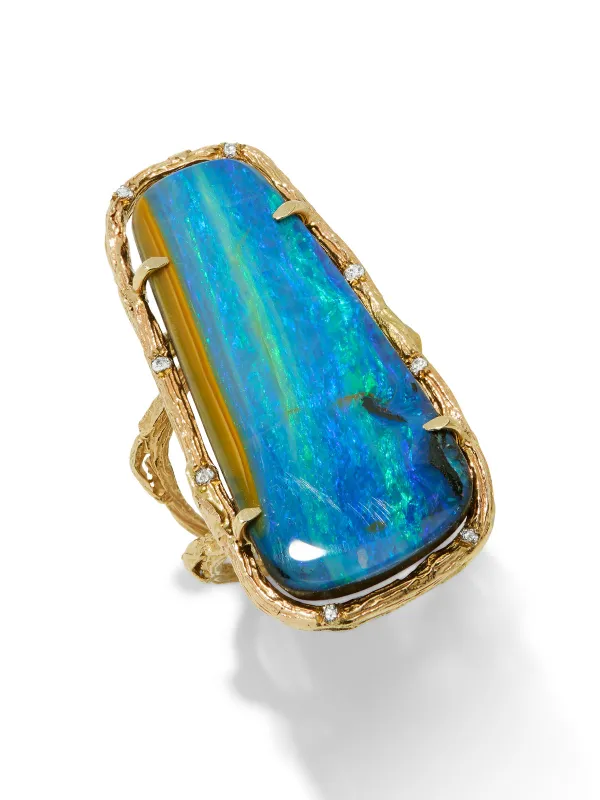 Indigo Opal Sea Yellow Gold Ring made by YLANG23