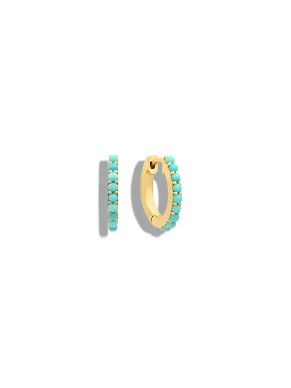Turquoise Yellow Gold Huggie Hoop Earrings made by Jennifer Meyer