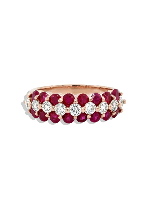 Vintage 1.6ct Ruby & 0.78ct Diamond Rose Gold Ring made by Vintage