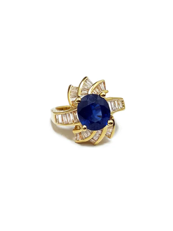 Vintage 2.43ct Sapphire & 0.82ct Diamond Yellow Gold Ring made by Vintage