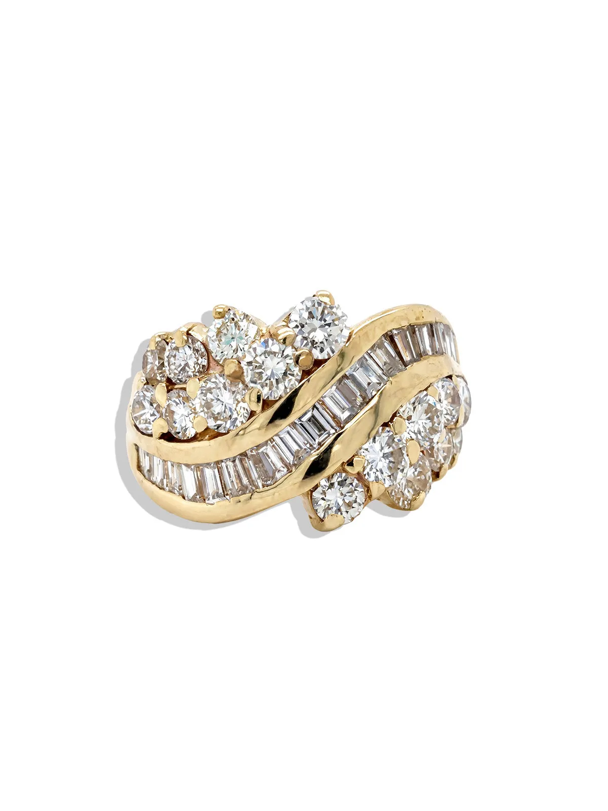 Vintage 2.6ct Baguette & Round Diamond Yellow Gold Ring sold by YLANG23