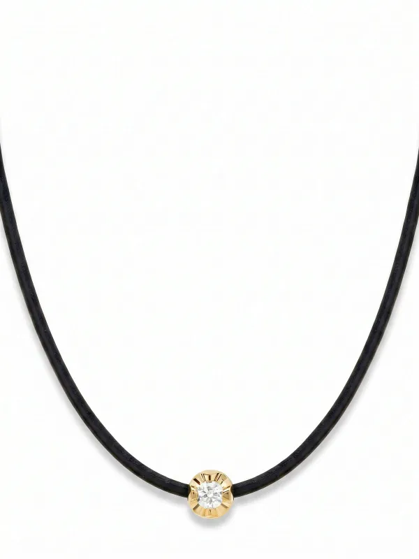 Illusion Set Yellow Gold Diamond and Leather Cord Necklace made by Jennifer Meyer