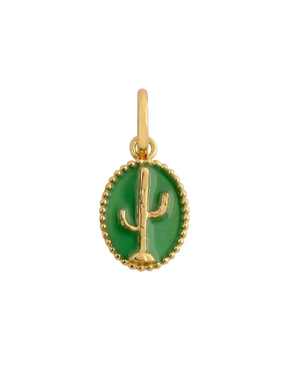Classic Gigi Emerald Green Cactus Yellow Gold Pendent made by Gigi Clozeau