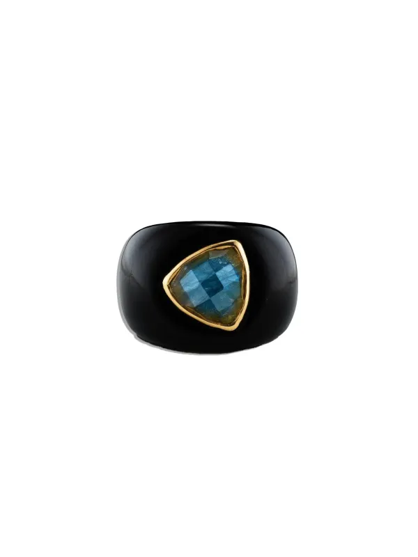 Sculptural Black Onyx Yellow Gold Stone Ring made by YLANG23