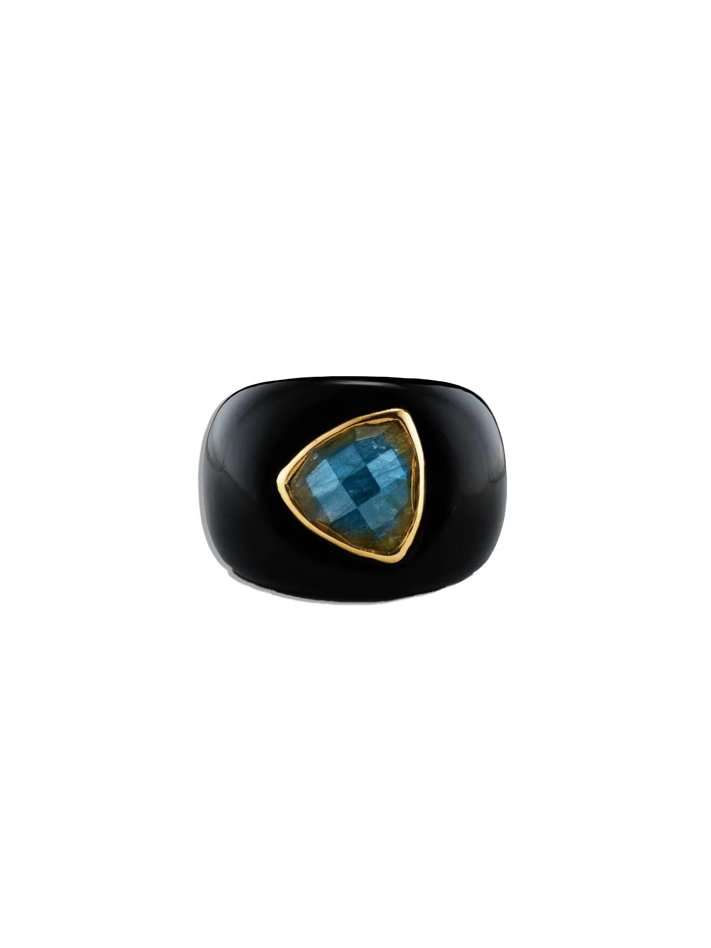 Sculptural Black Onyx Yellow Gold Stone Ring sold by YLANG23