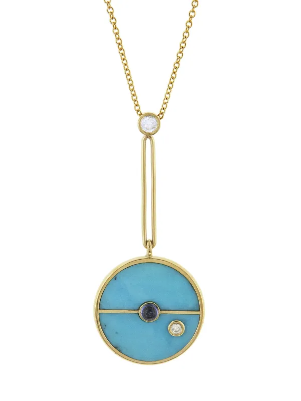 Signature Turquoise and Tanzanite Compass Yellow Gold Pendant Necklace made by YLANG23