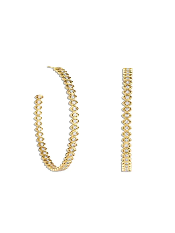 Large Marquise Protective Eye Yellow Gold Hoop Earrings made by Sydney Evan