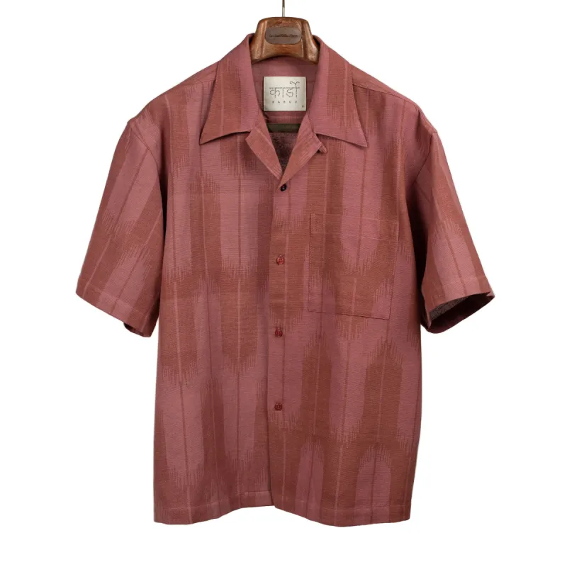 Rohit camp shirt in coral red ikat hand-loomed cotton made by Kardo