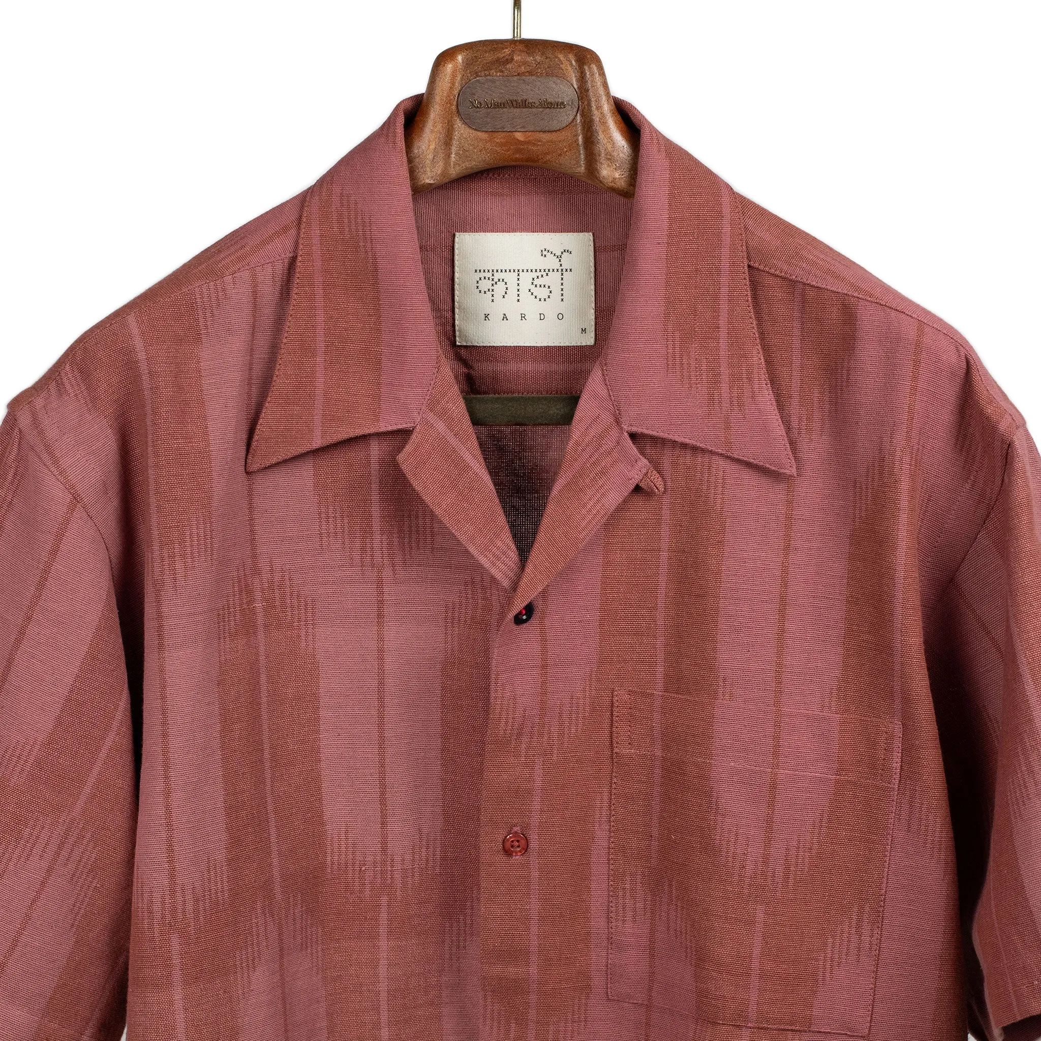 Rohit camp shirt in coral red ikat hand-loomed cotton sold by No Man Walks Alone product image thumbnail 2