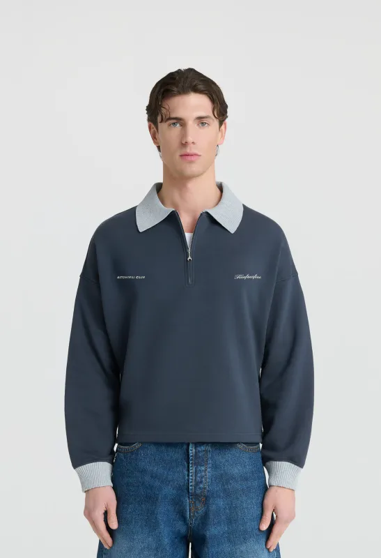 AUTOMOBILI CLUB QUARTER ZIP POLO SWEATSHIRT WASHED BLACK sold by Fivefourfive