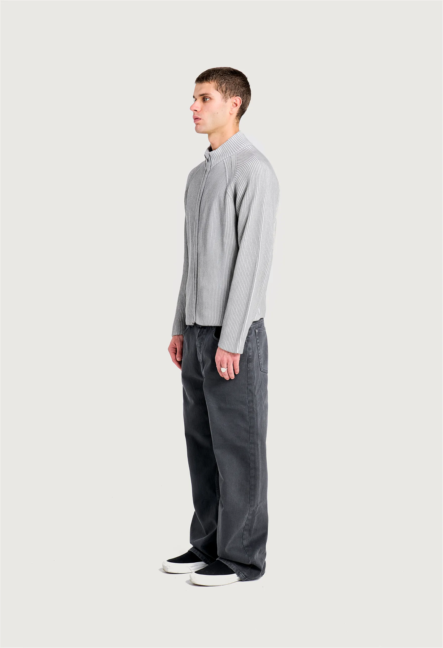 545 EVERYDAY FULL ZIP COTTON SWEATER LIGHT GREY sold by Fivefourfive product image thumbnail 3