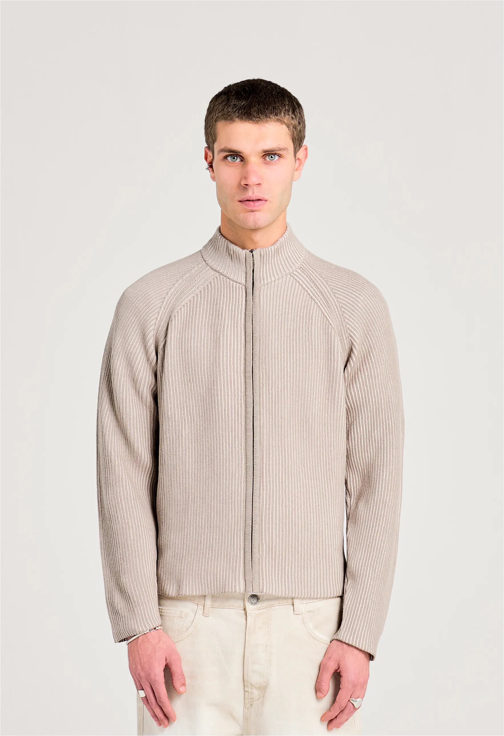 545 EVERYDAY FULL ZIP COTTON SWEATER DESERT BONE sold by Fivefourfive