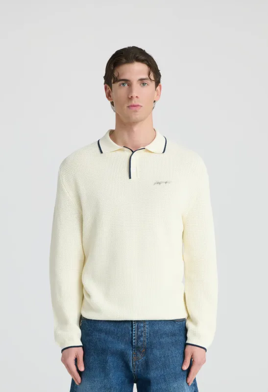 545 POLO LONGSLEEVE KNIT CREAM made by Fivefourfive