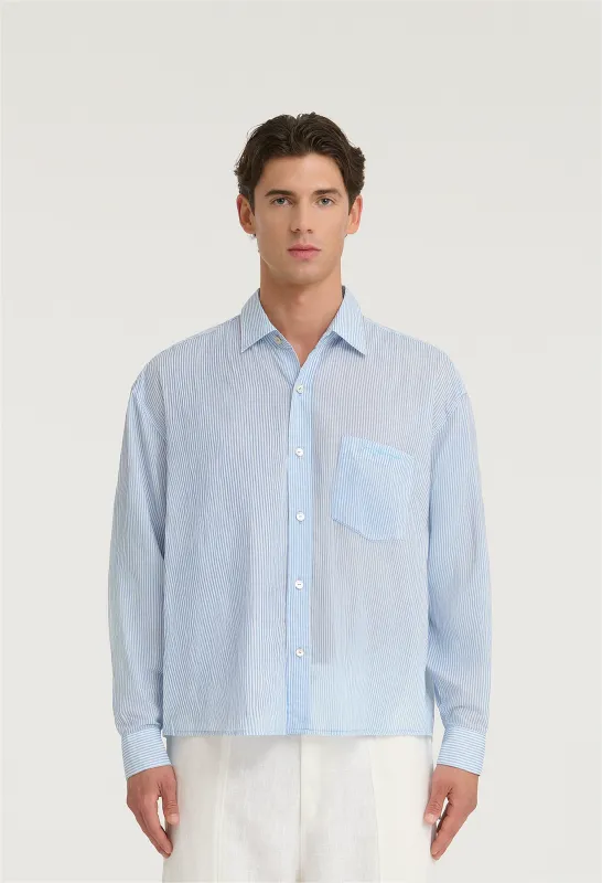 545 ULTRALIGHT STRIPED LOGO SHIRT LIGHT BLUE sold by Fivefourfive