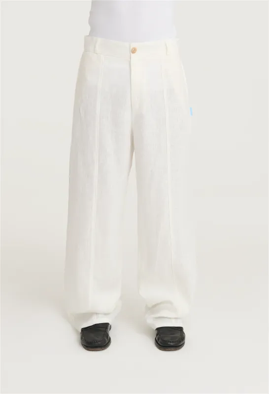 545 TAILORED HEAVY LINEN PANTS NATURAL WHITE sold by Fivefourfive