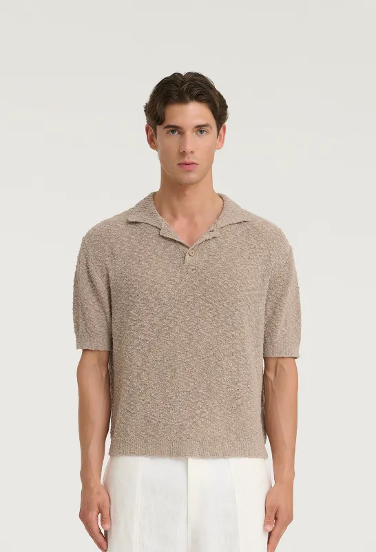 545 BOUCLÉ POLO SHIRT BEIGE SAND sold by Fivefourfive