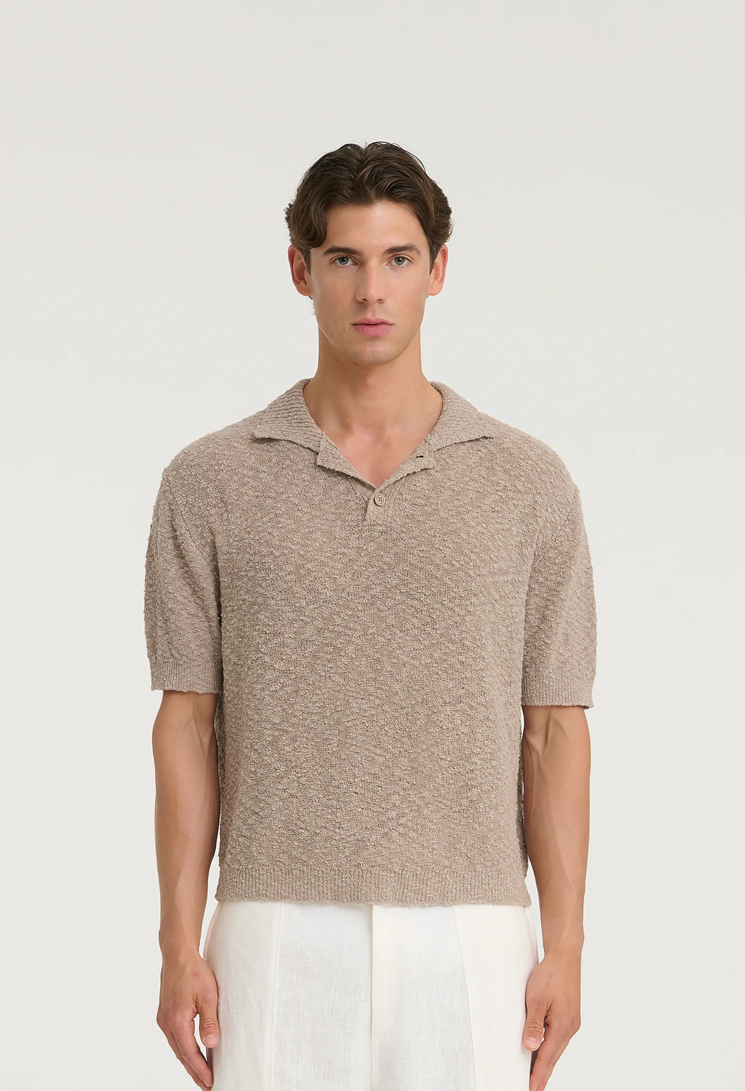 545 BOUCLÉ POLO SHIRT BEIGE SAND sold by Fivefourfive